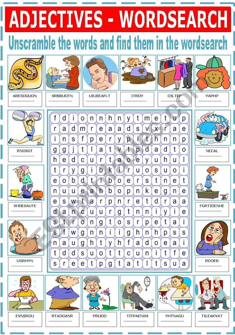 Free Printable Word Search Adjectives
