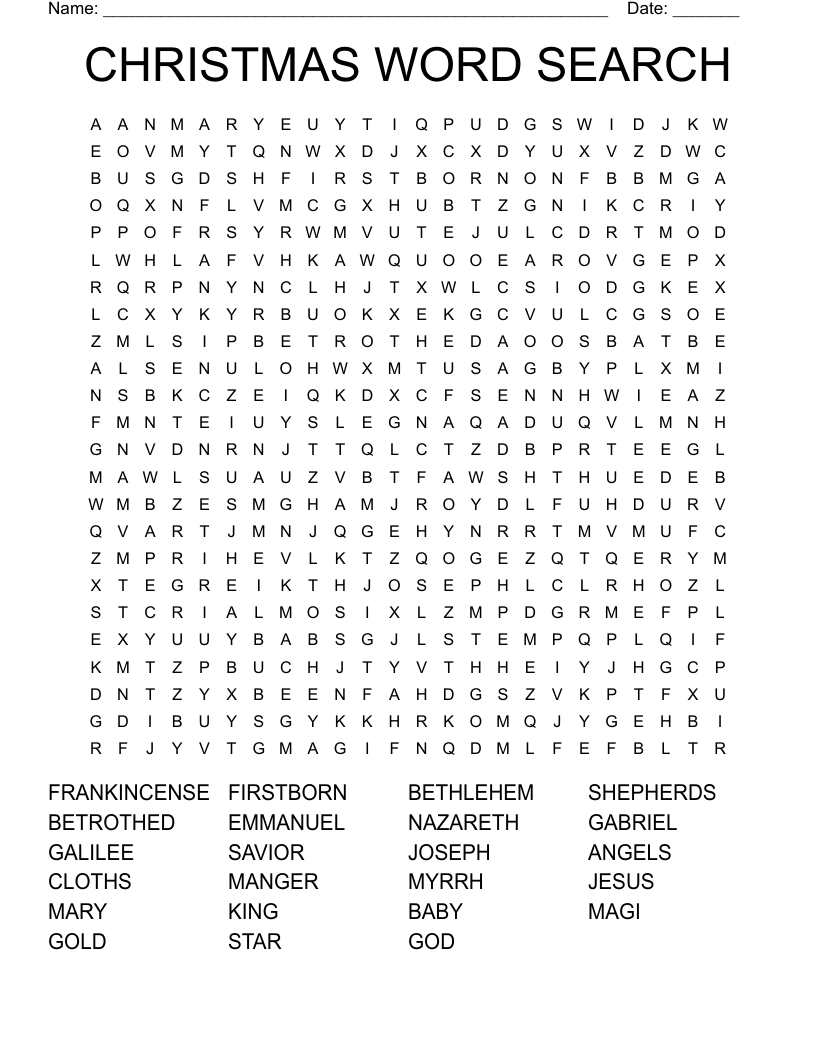 Advent Word Search WordMint