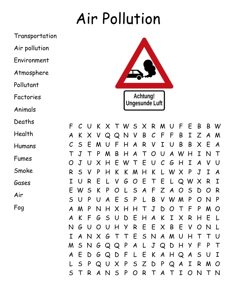 Air Pollution Word Search WordMint