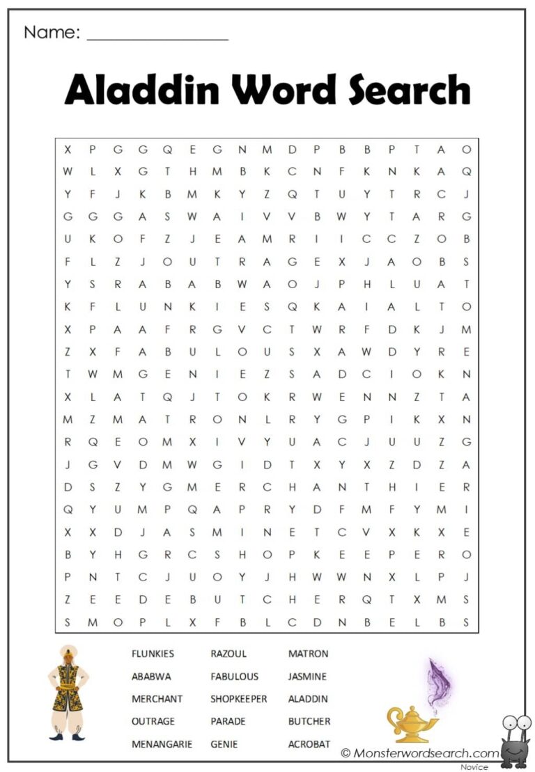 Aladdin Word Search Monster Word Search