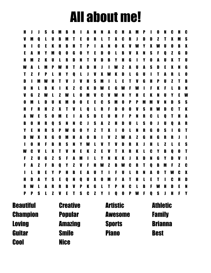All About Me Word Search WordMint