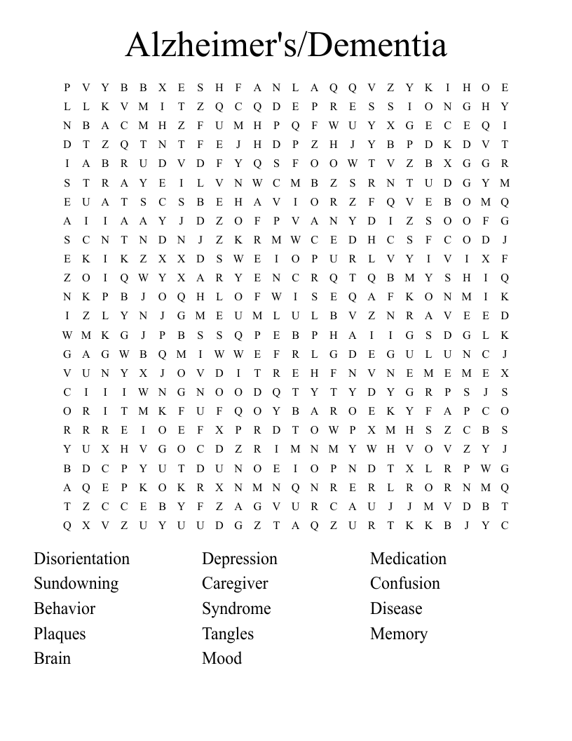 Printable Word Search For Dementia Patients