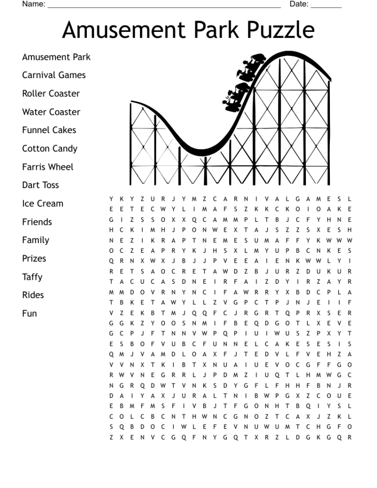 Amusement Park Puzzle Word Search WordMint