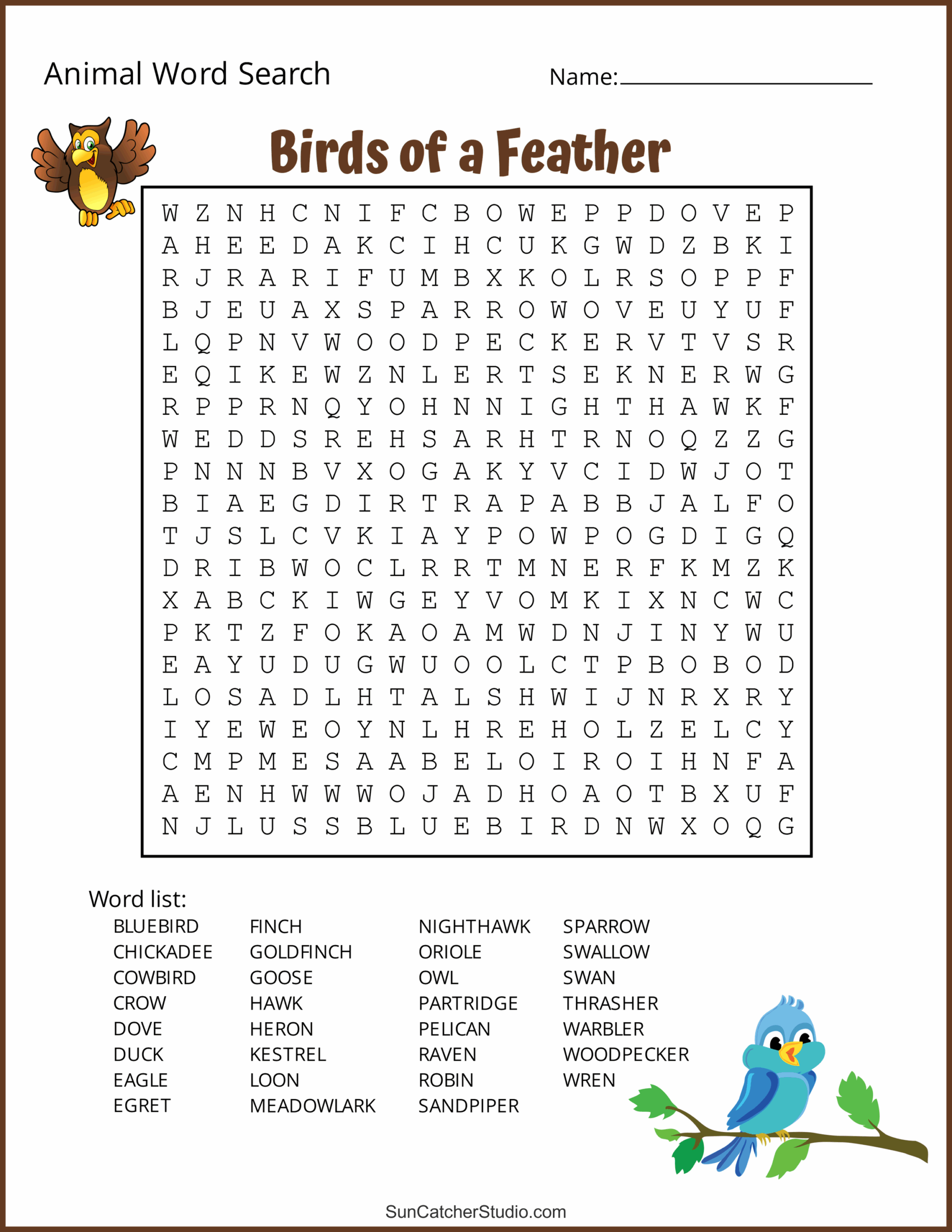 Wild Animals Word Search Printable