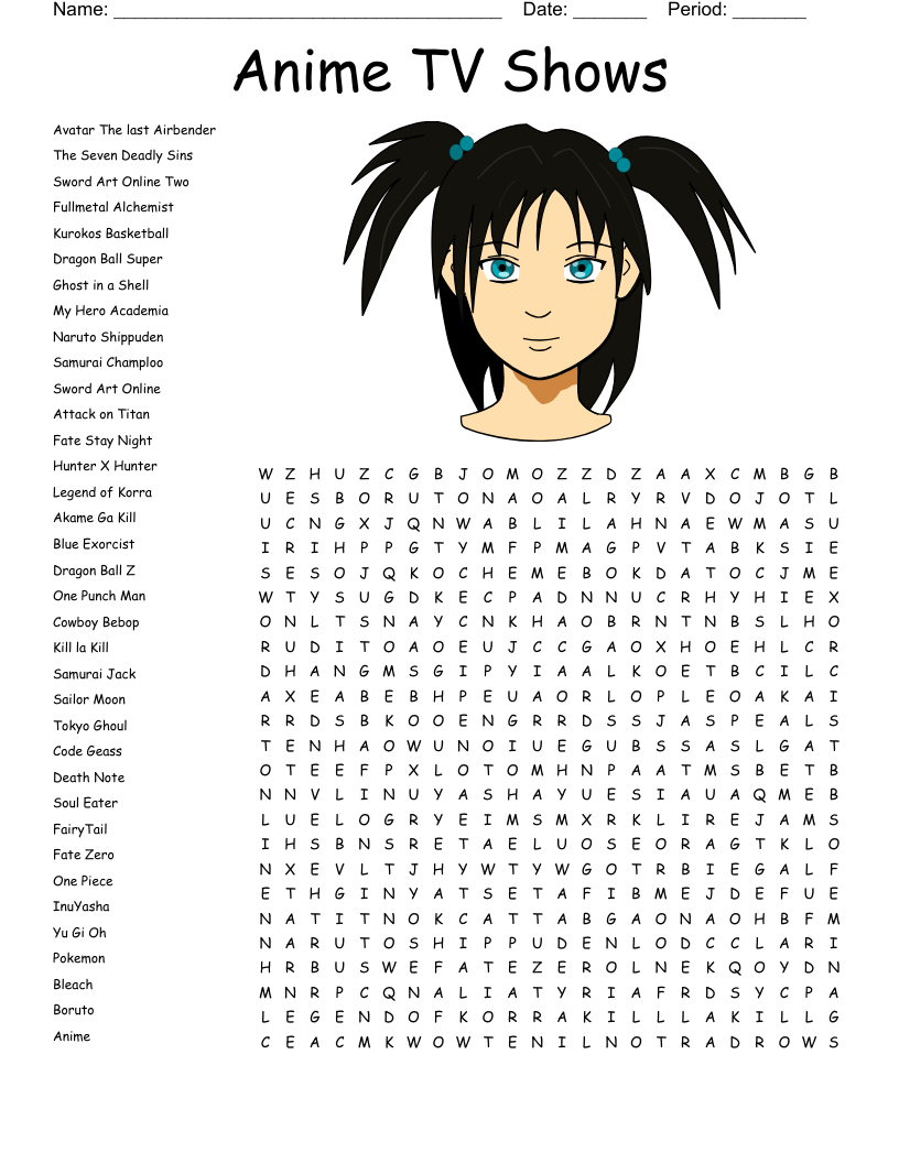 Anime Word Search Printable
