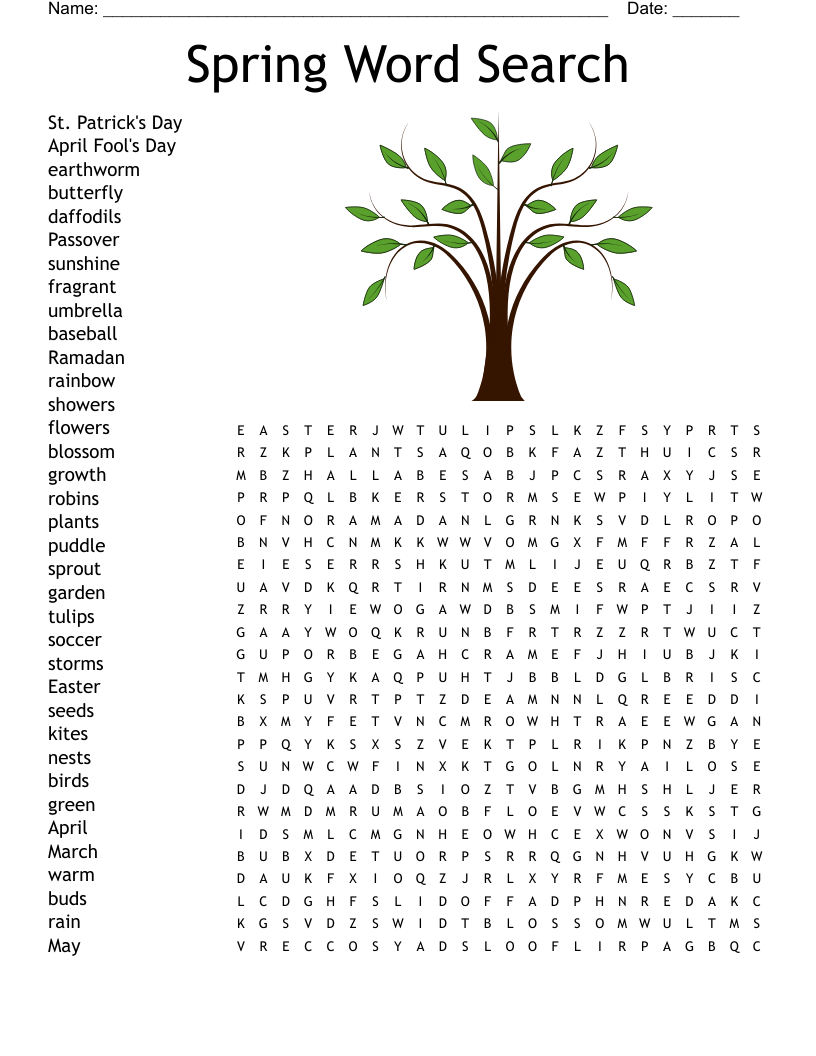 Word Search Printable April