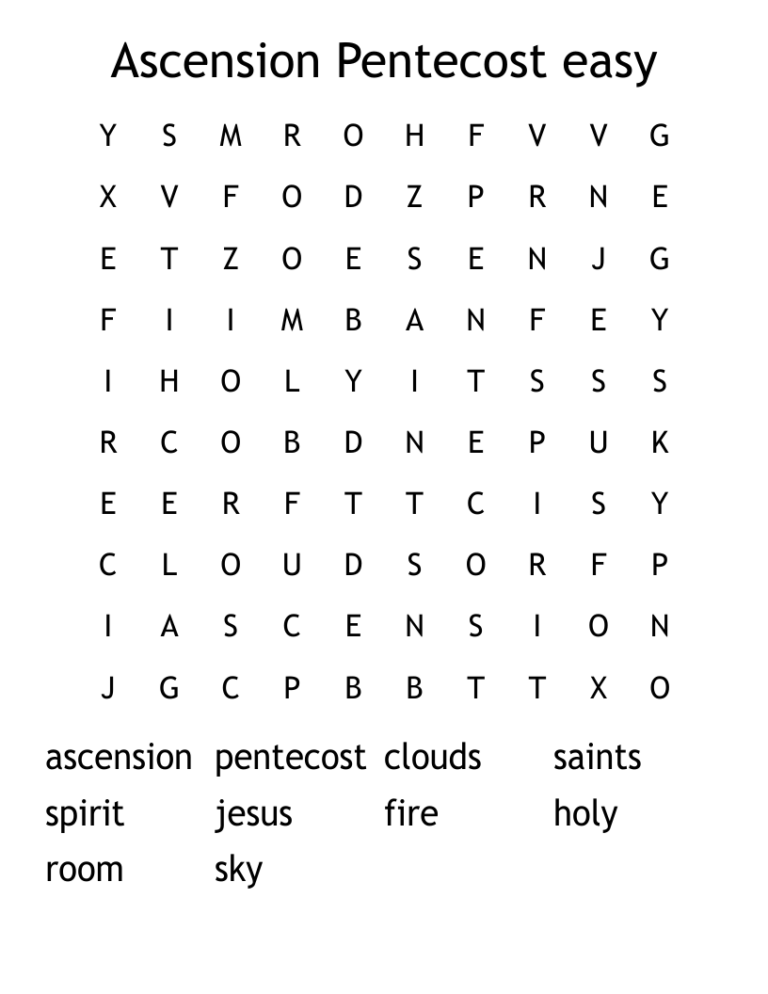 Ascension Pentecost Easy Word Search WordMint