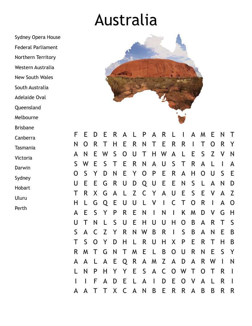 Australia Word Search WordMint
