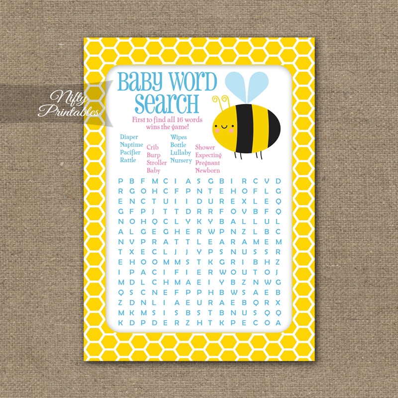 Baby Shower Word Search Game Bumble Bee