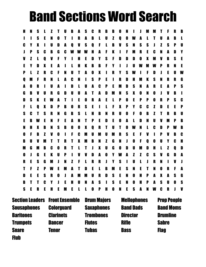 Band Sections Word Search WordMint