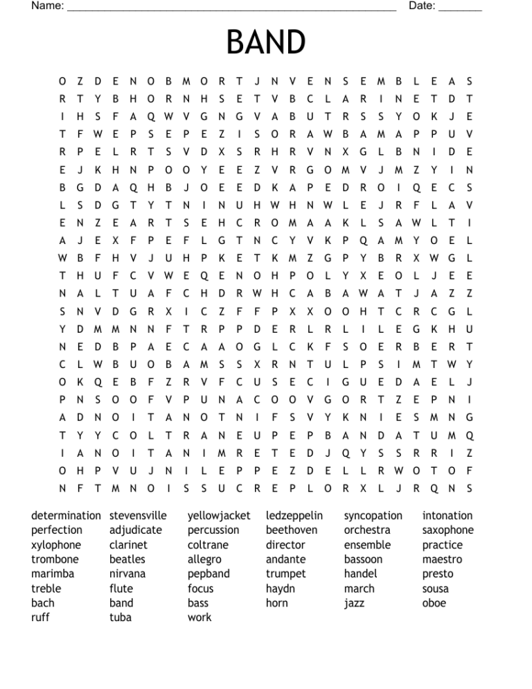 BAND Word Search WordMint