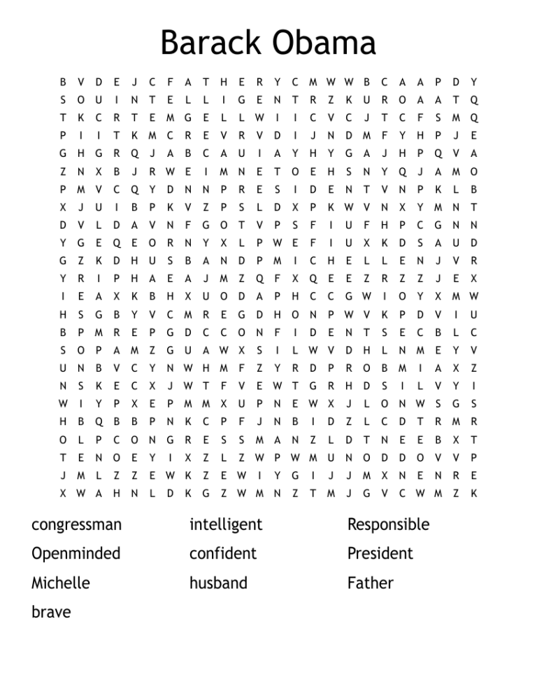 Barack Obama Word Search WordMint
