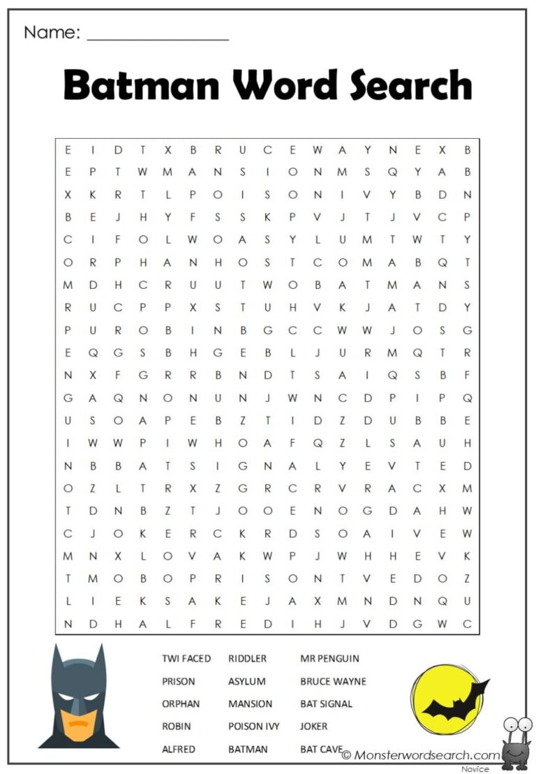 Batman Word Search 2 Monster Word Search