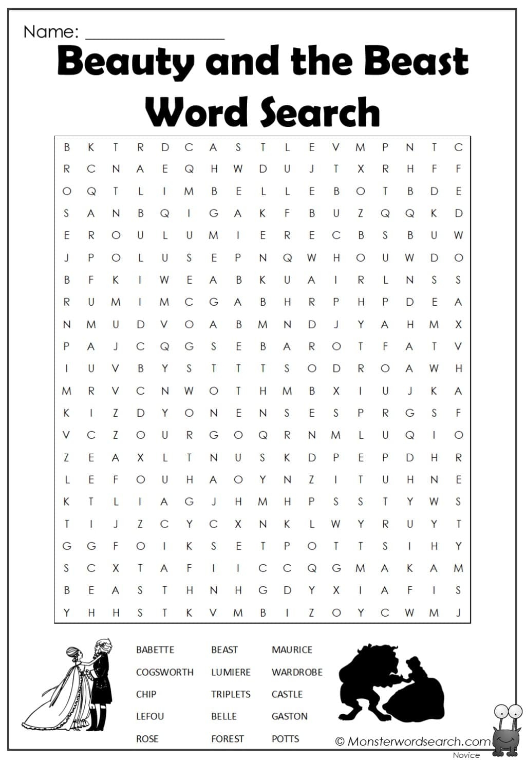 Beauty And The Beast Word Search Monster Word Search