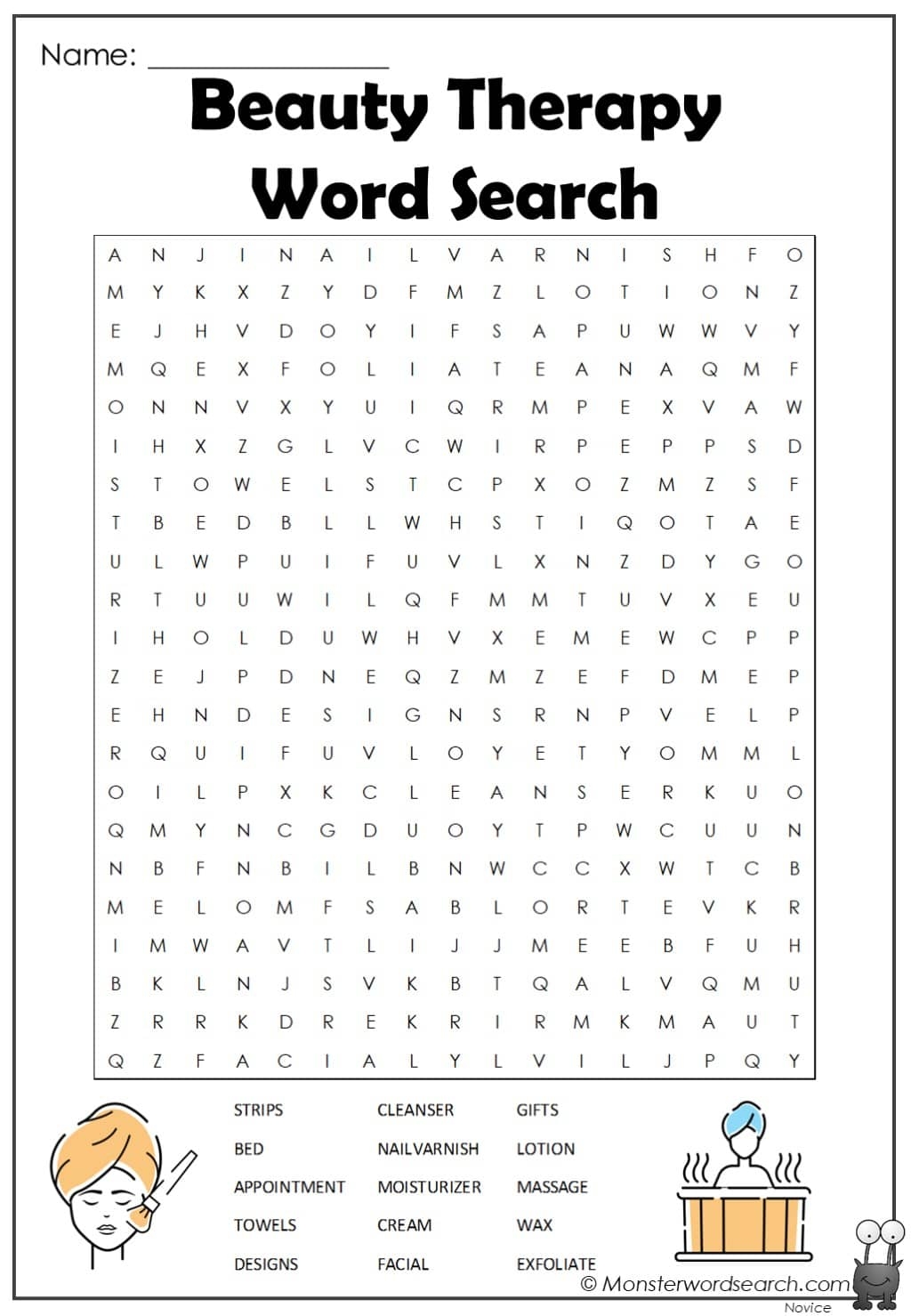 Beauty Therapy Word Search Monster Word Search