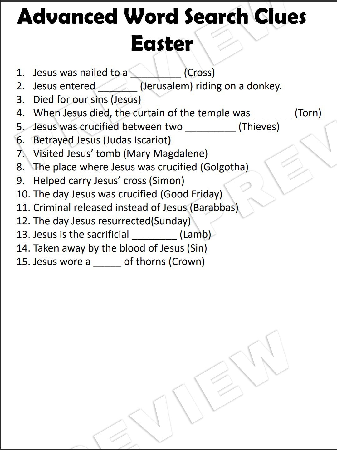 Bible Temple Word Search Printable