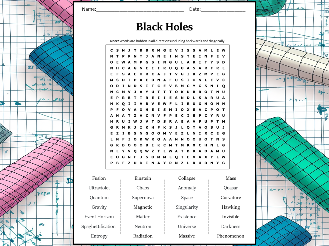 Black Holes Word Search Puzzle Worksheet Activity Teaching Resources