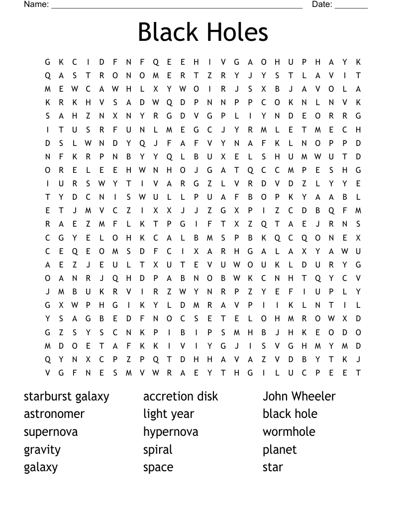 Black Holes Word Search WordMint