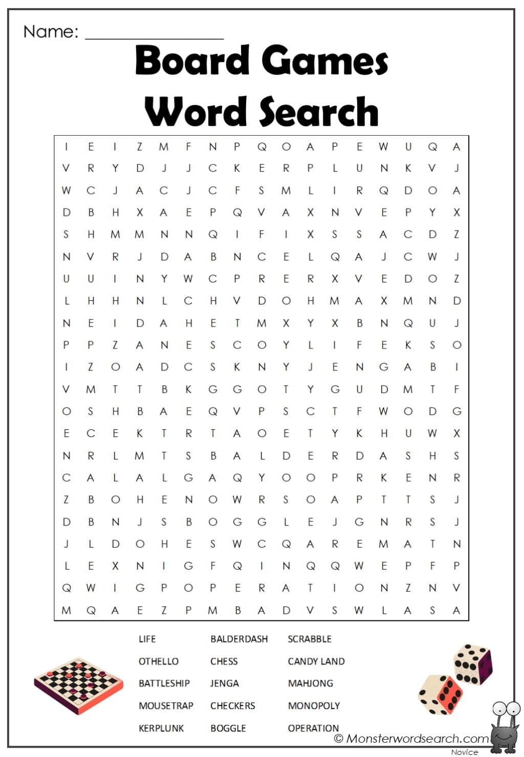 Board Games Word Search Brainzilla Worksheets Library