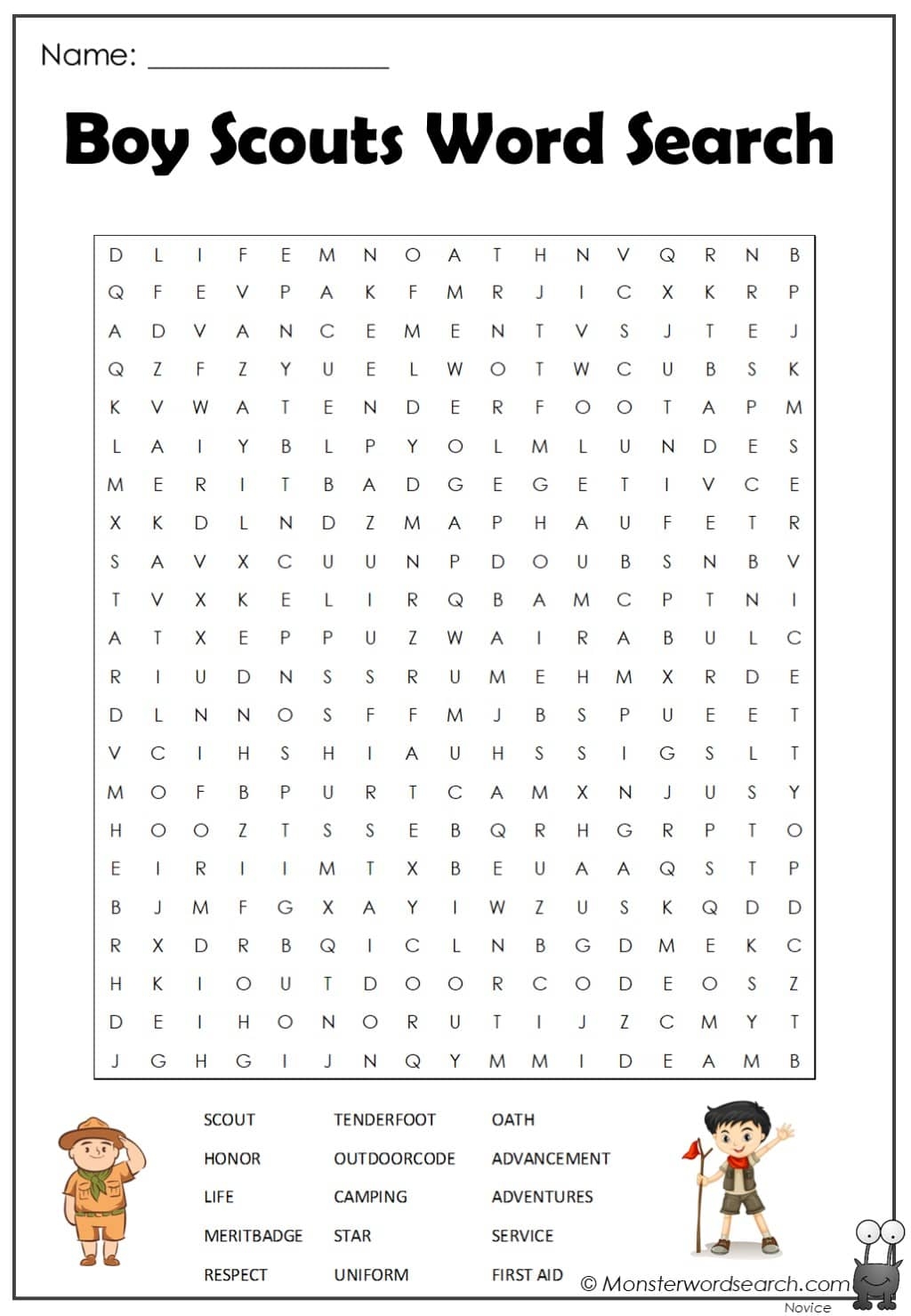 Boy Scouts Word Search Monster Word Search