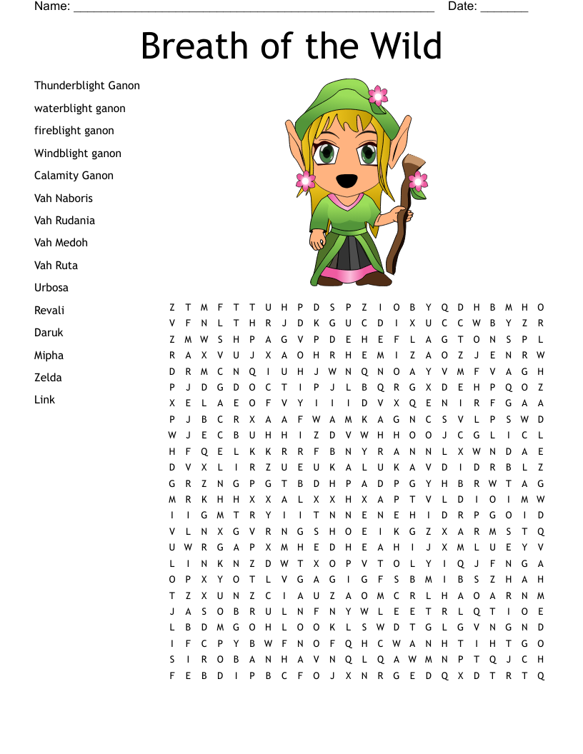 Breath Of The Wild Word Search WordMint