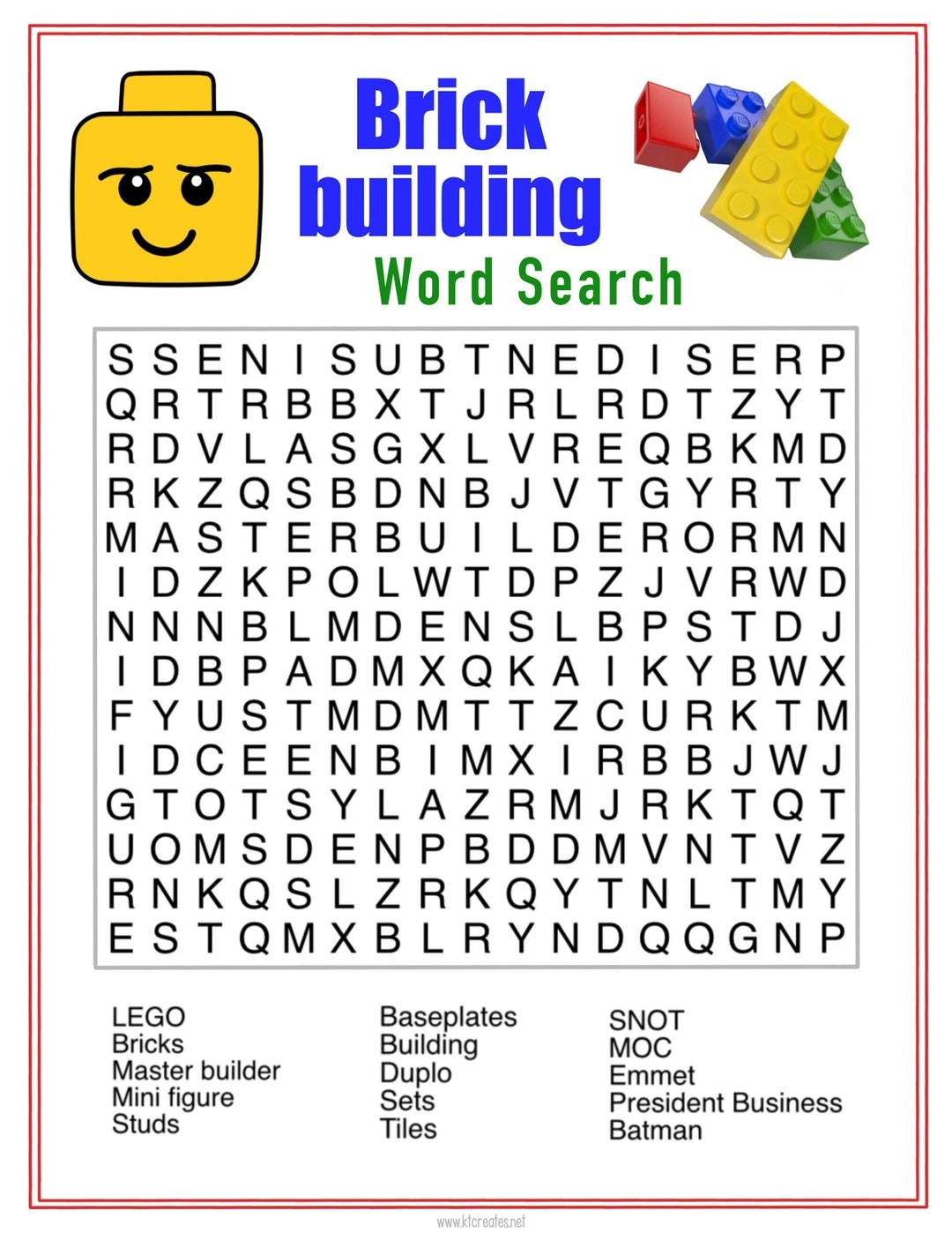Brick Building Wordsearch Etsy