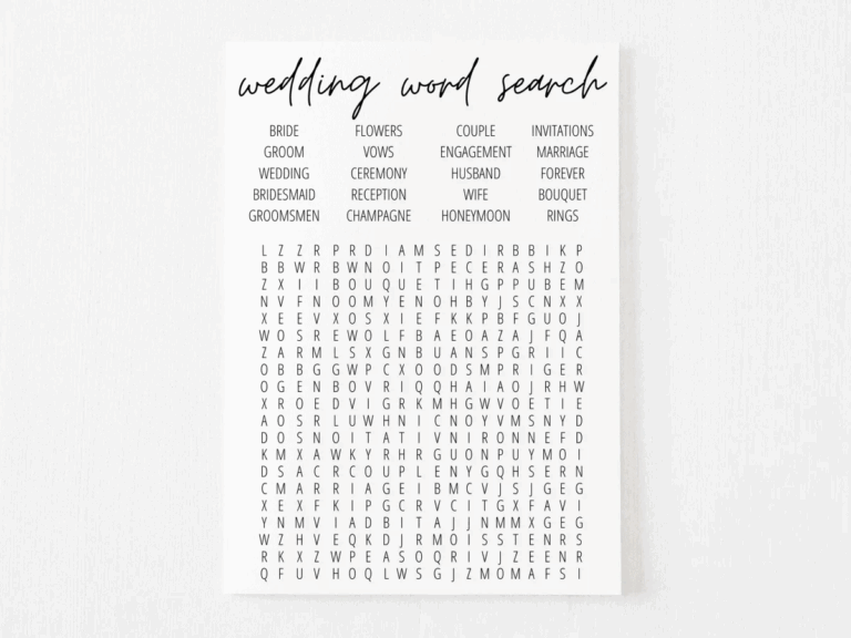 Bridal Shower Word Search Free Printable Modern MOH