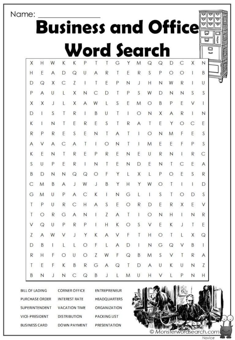 Business And Office Word Search Monster Word Search