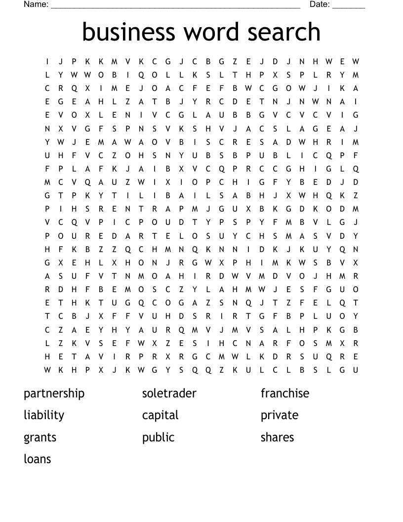 Business Word Search WordMint