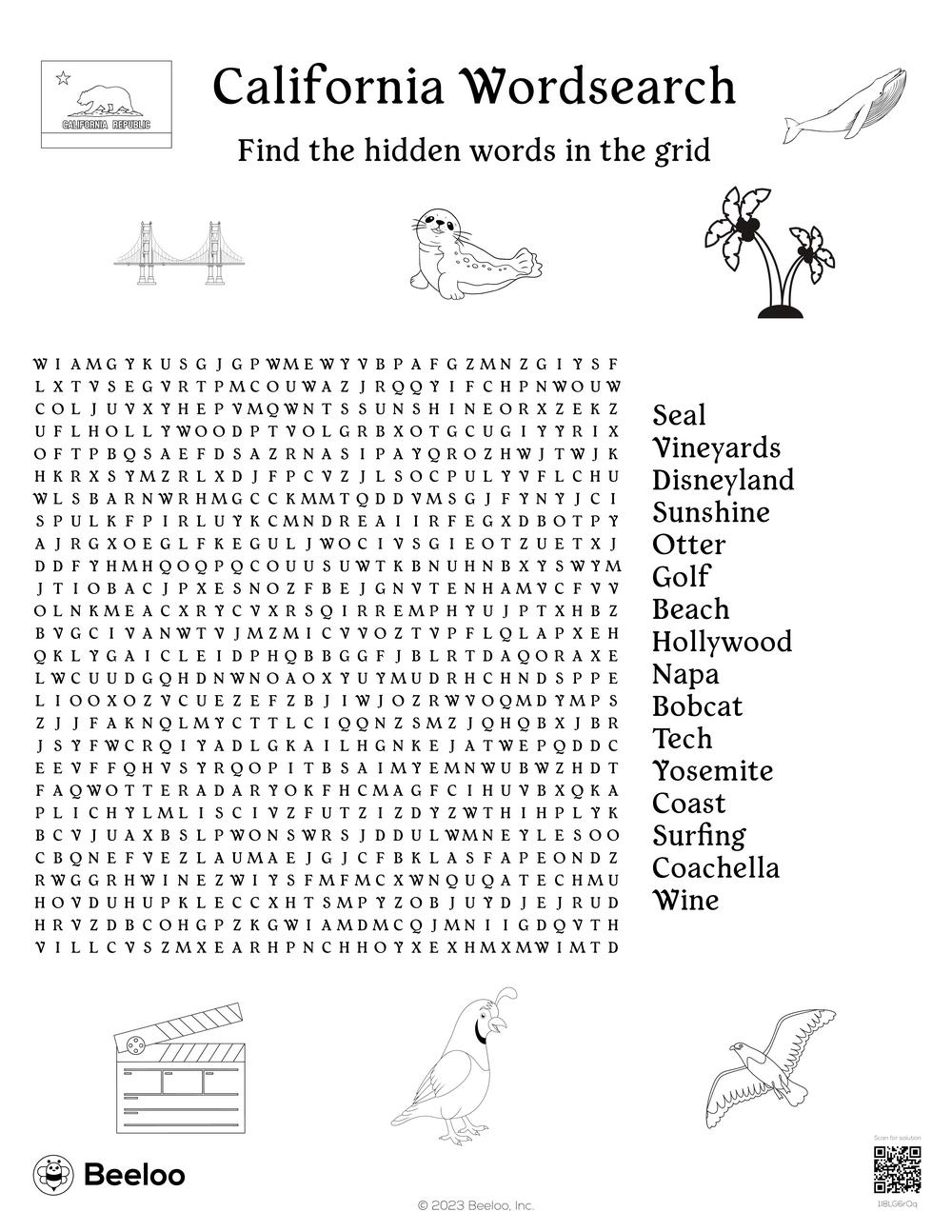 California themed Word Searches Beeloo Printable Crafts And Activities For Kids