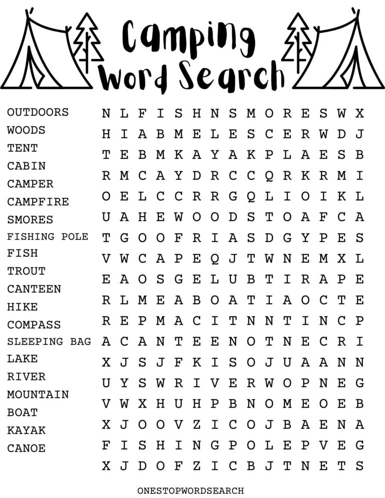 Camping Word Search Puzzle With Answer Sheet Camping Games Camping Activities Outdoors Etsy UK