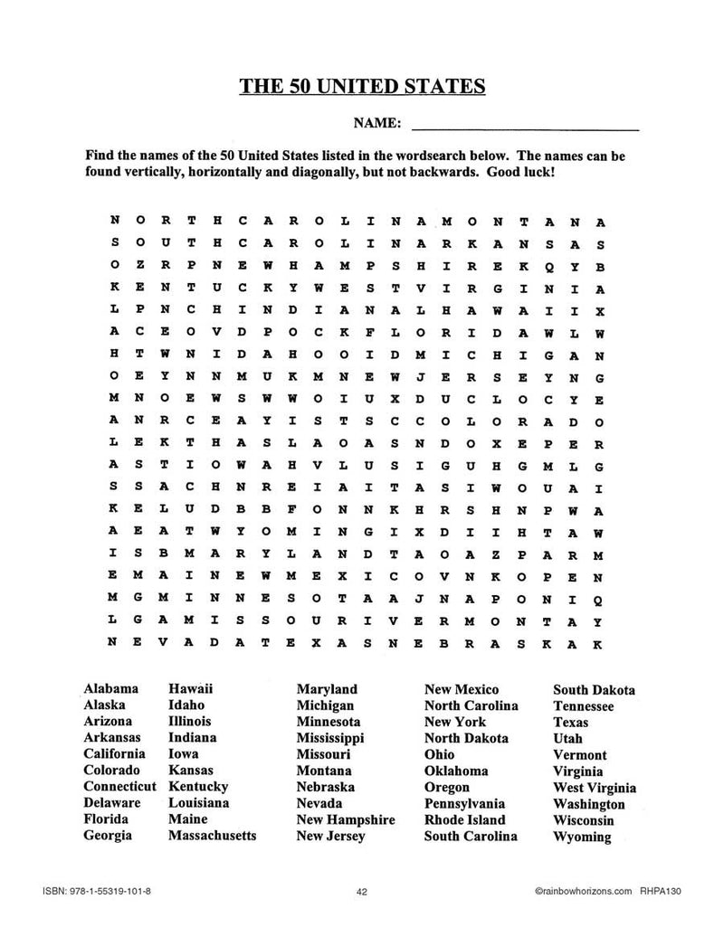 Canada And Its Trading Partners The 50 United States Word Search Worksheets Library