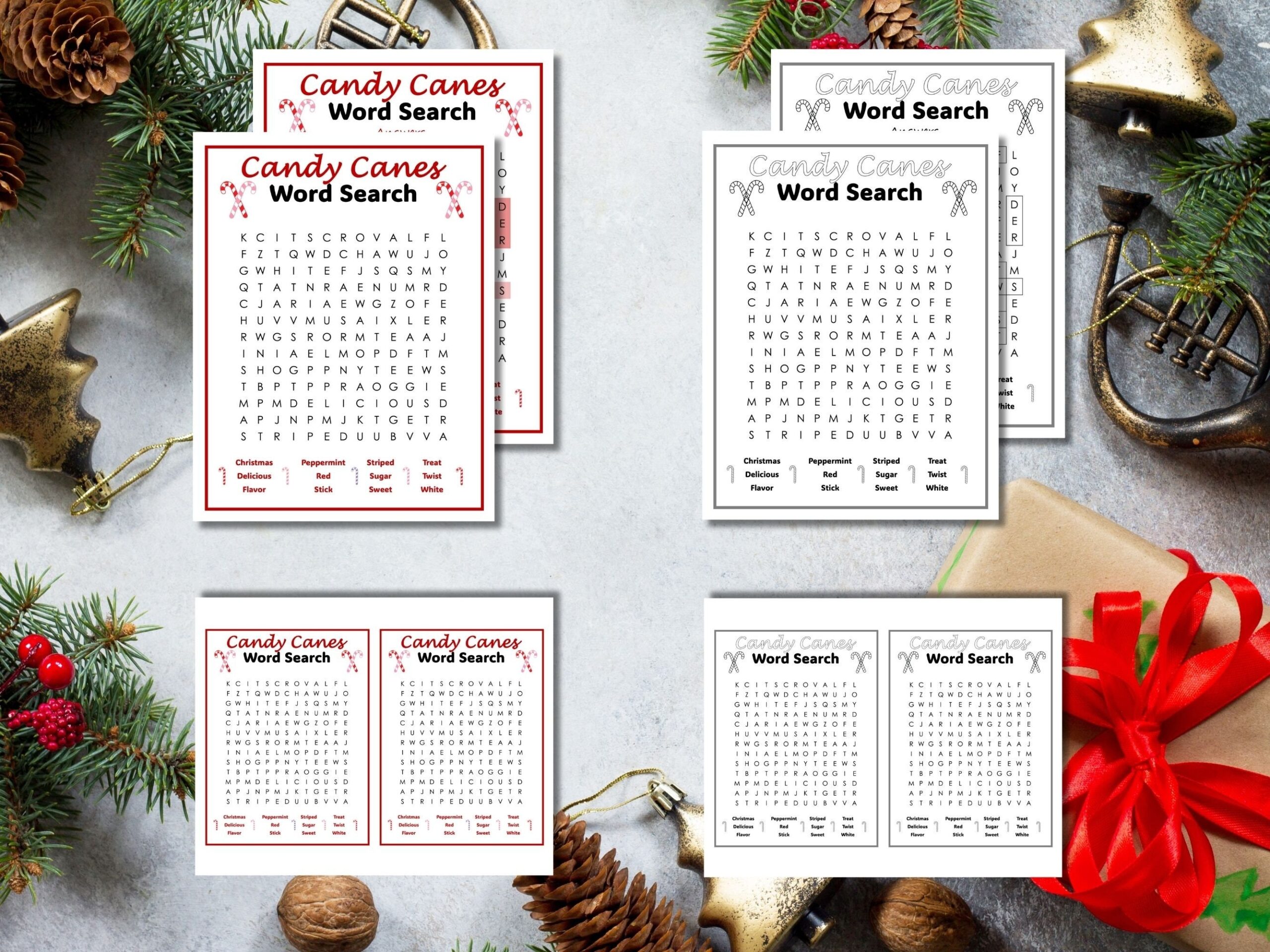 Candy Canes Word Search Christmas Word Search Etsy