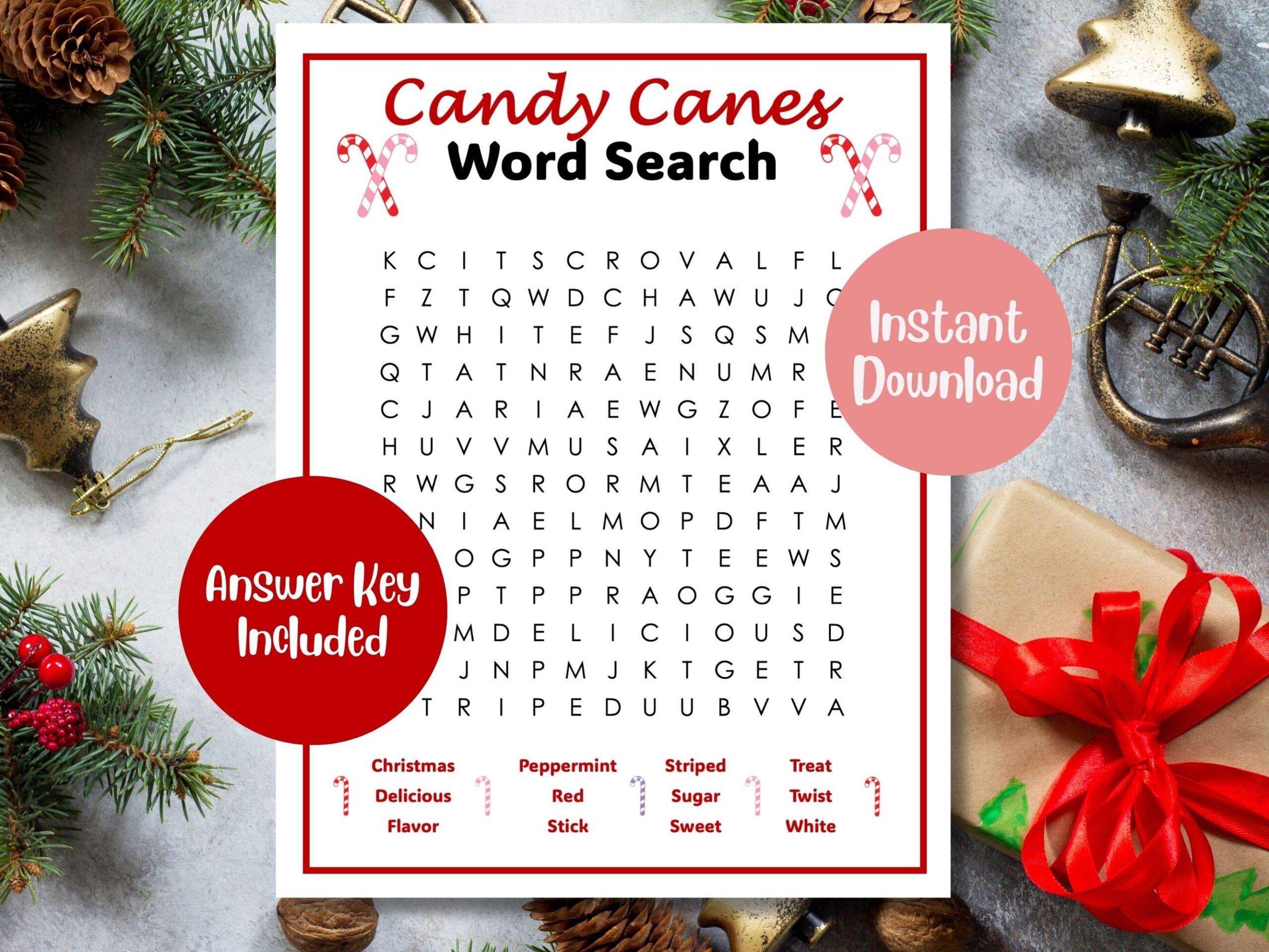 Candy Canes Word Search Christmas Word Search Etsy
