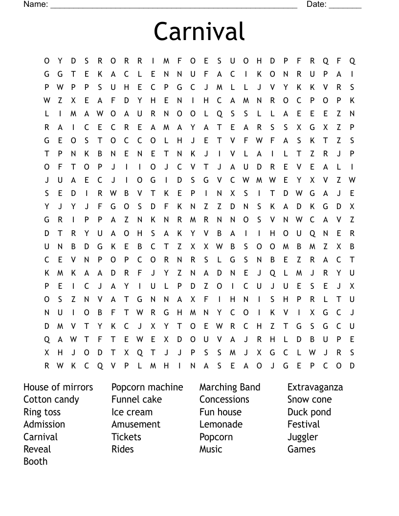 Printable Amusement Park Word Search