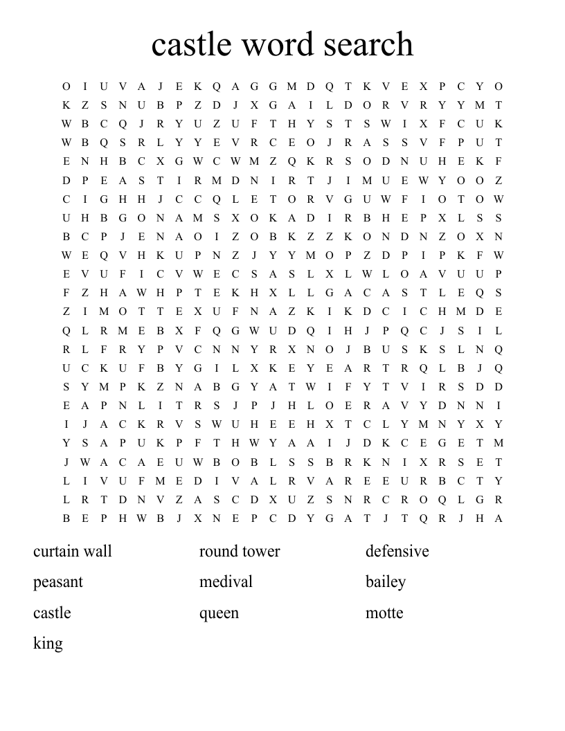 Castle Word Search WordMint