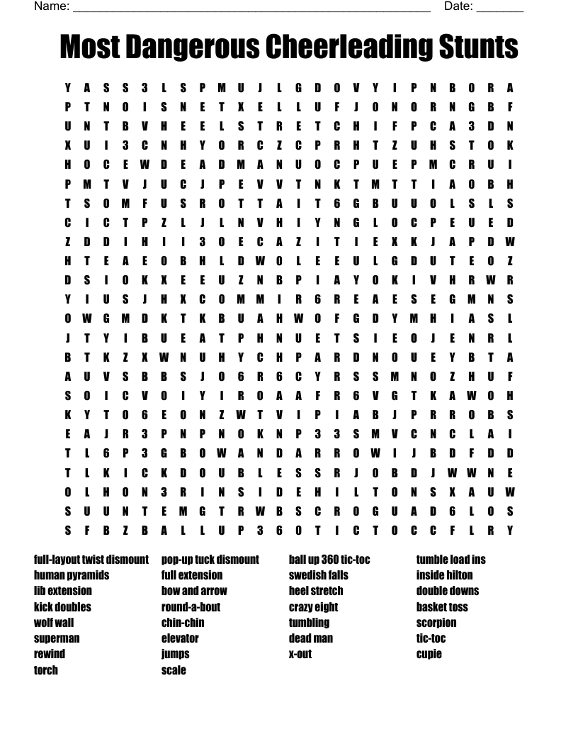 Cheerleading Crosswords Word Searches Bingo Cards WordMint