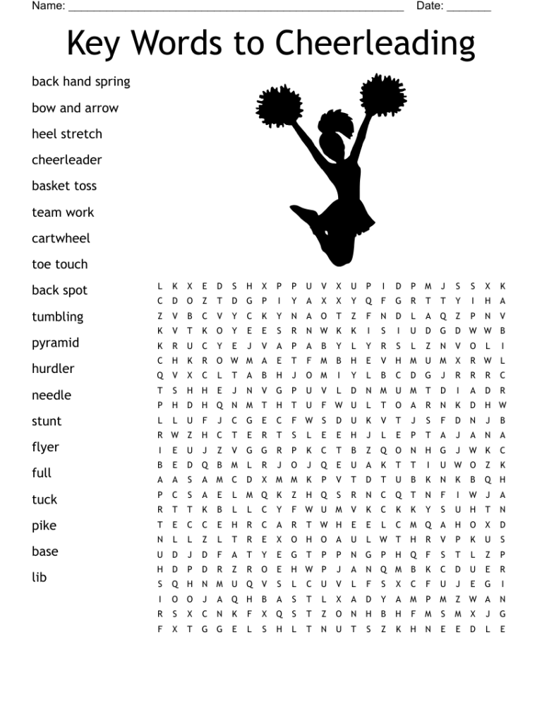 Cheerleading Word Search WordMint