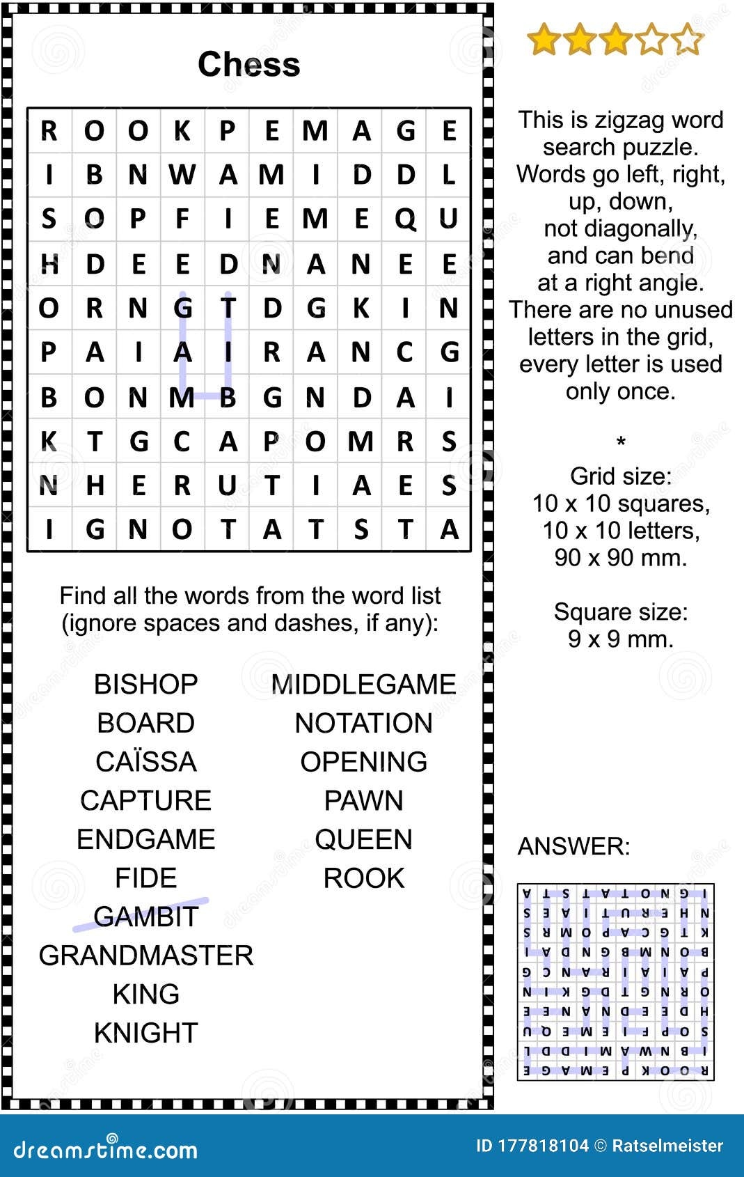 Chess Themed Word Search Puzzle Stock Vector Illustration Of 