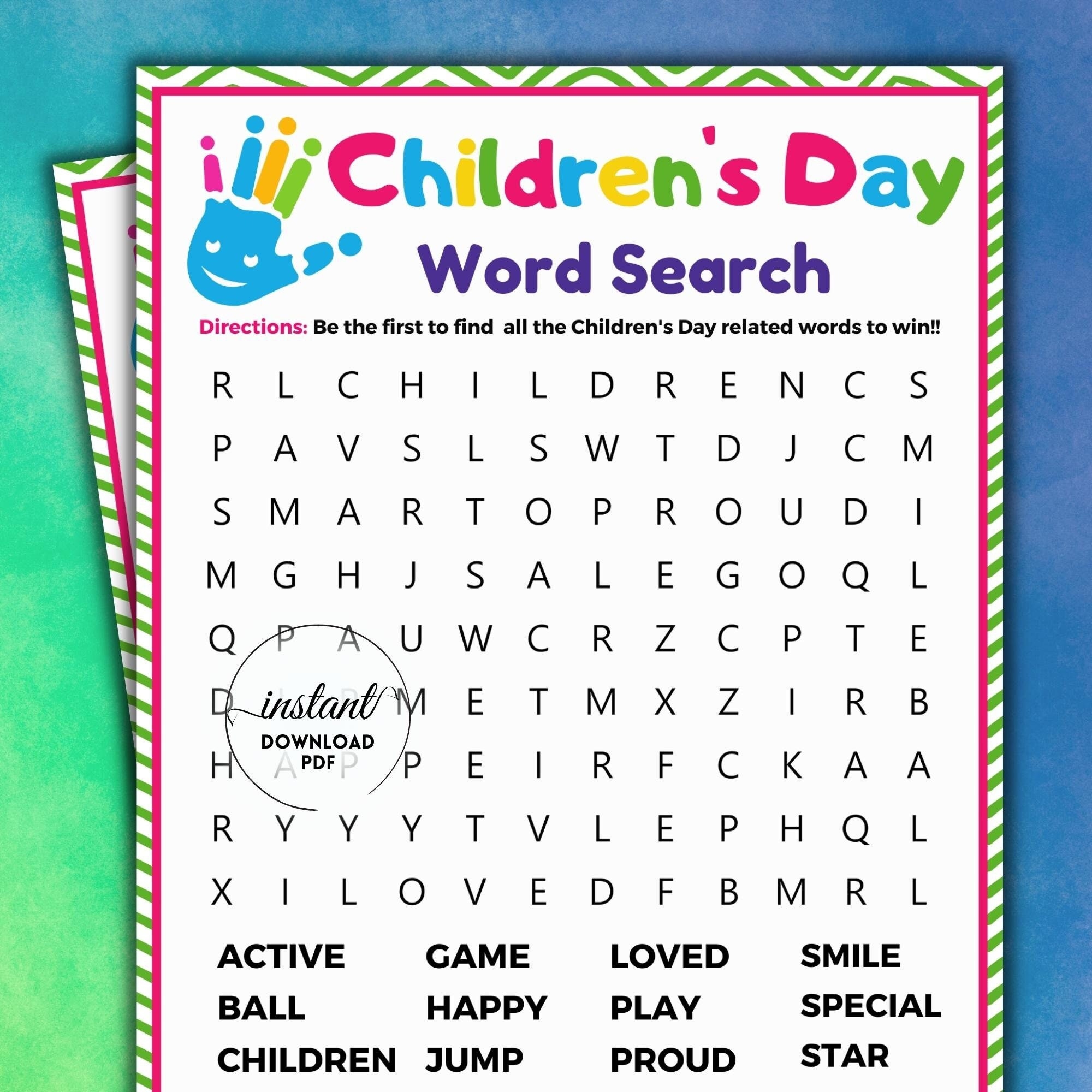 Children s Day Word Search Party Games For Kids Printable Word Search For Kids Fun Activities For Kids Printable Kids Word Puzzle Game Etsy