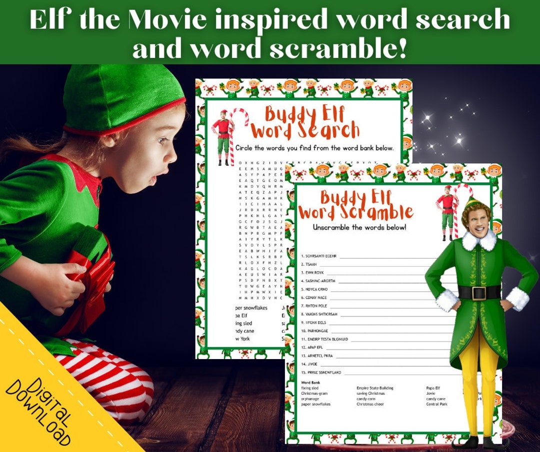 Christmas Party Games Elf The Movie Word Scramble Elf Word Search Senior Christmas Game Fun Party Games For Christmas Etsy
