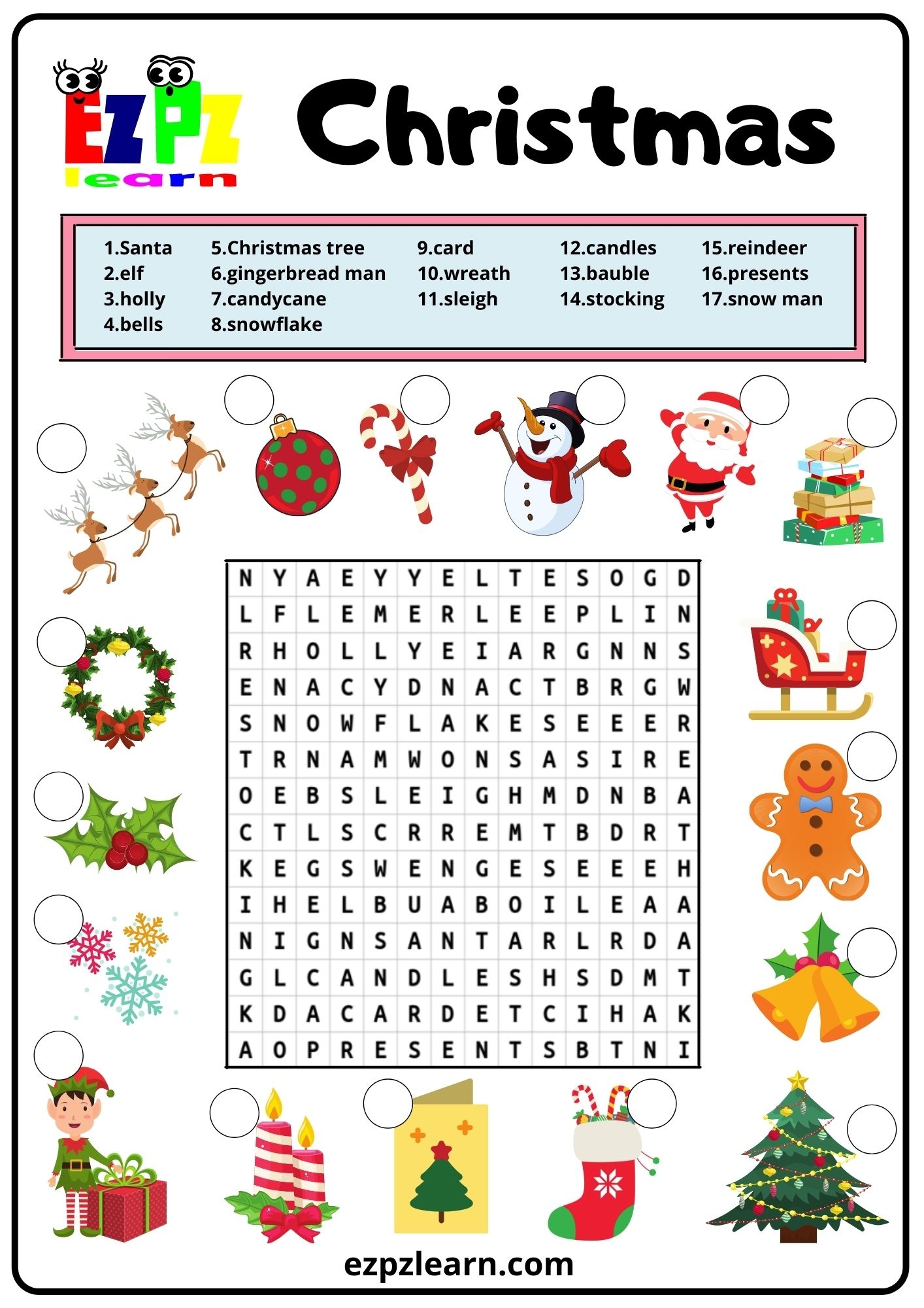 Christmas Word Search 2 Ezpzlearn