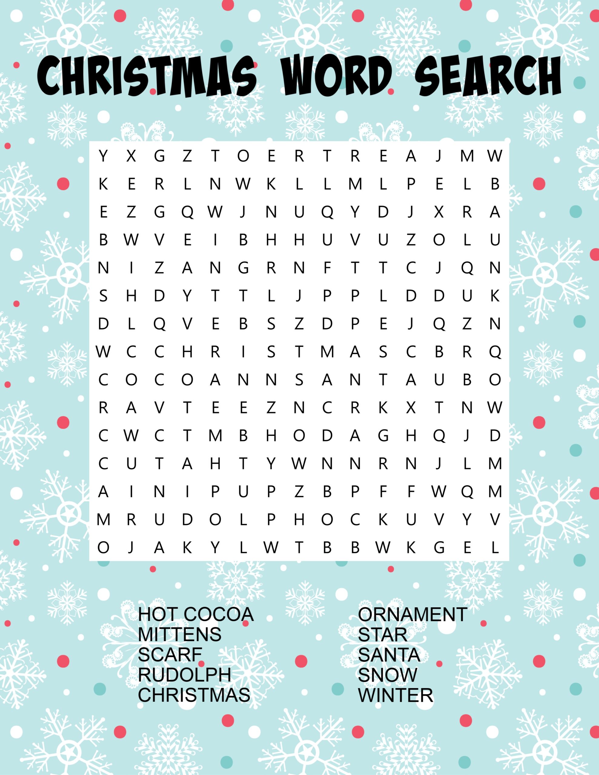 Children's Christmas Word Search Printable