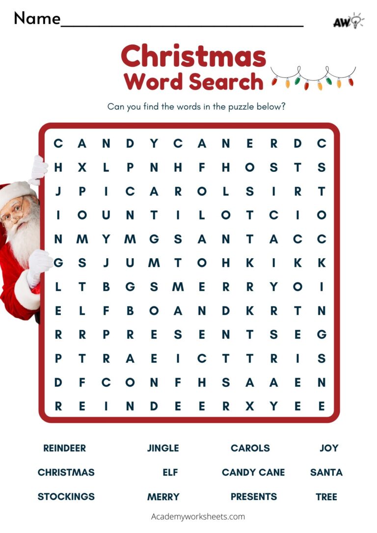 Christmas Word Search Printable Free Academy Worksheets