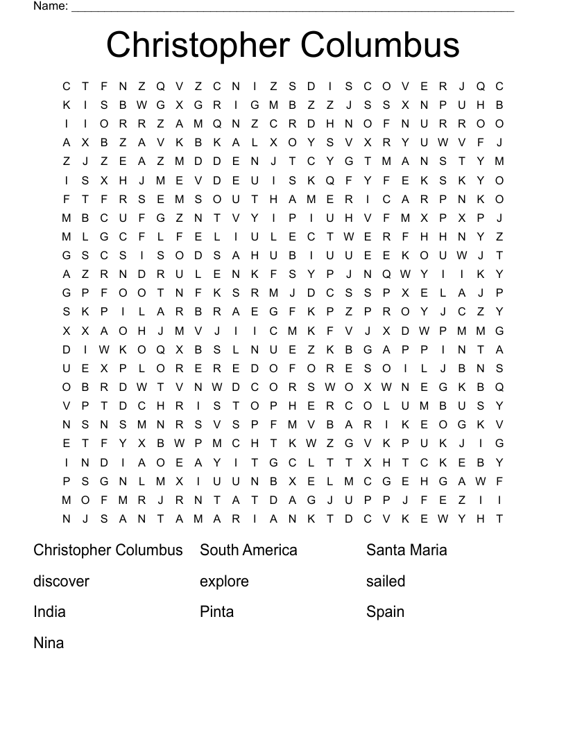Christopher Columbus Word Search WordMint