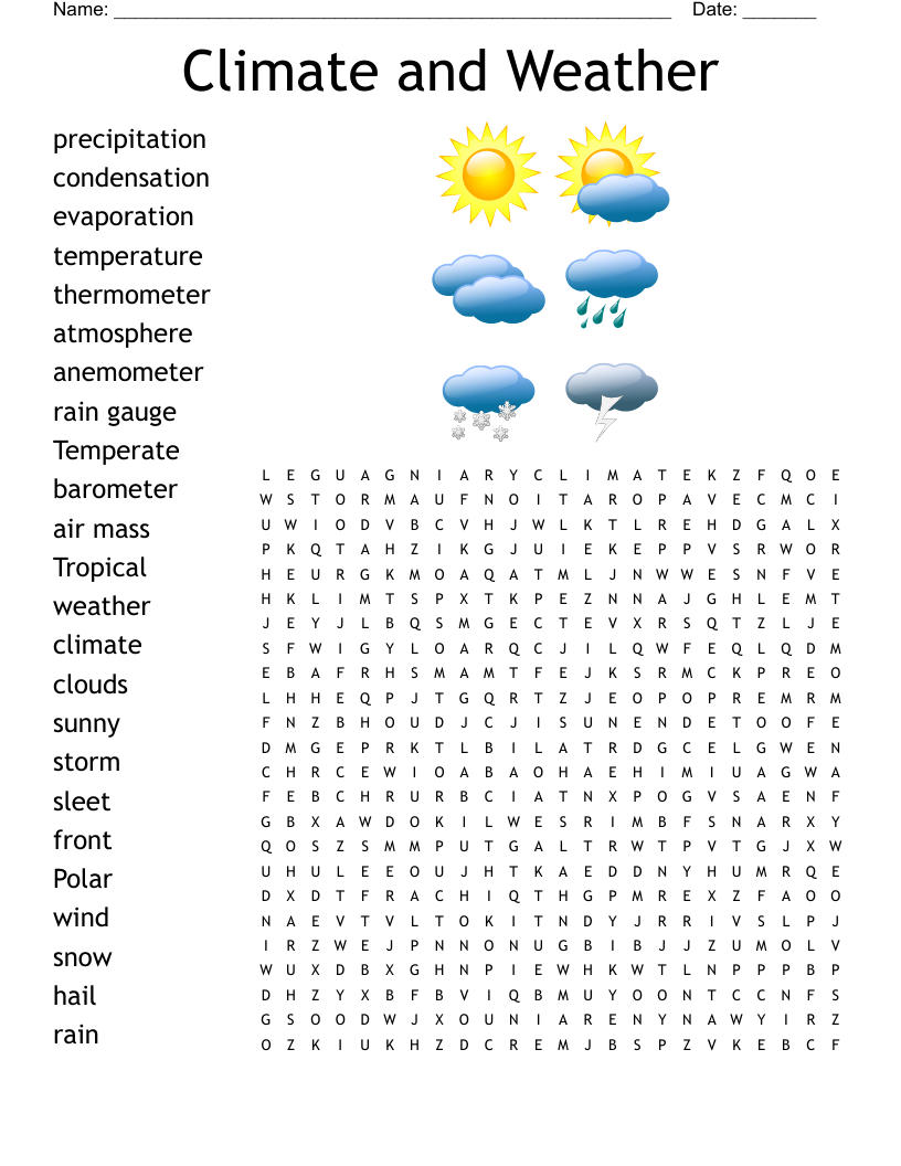 Printable Waether Word Search