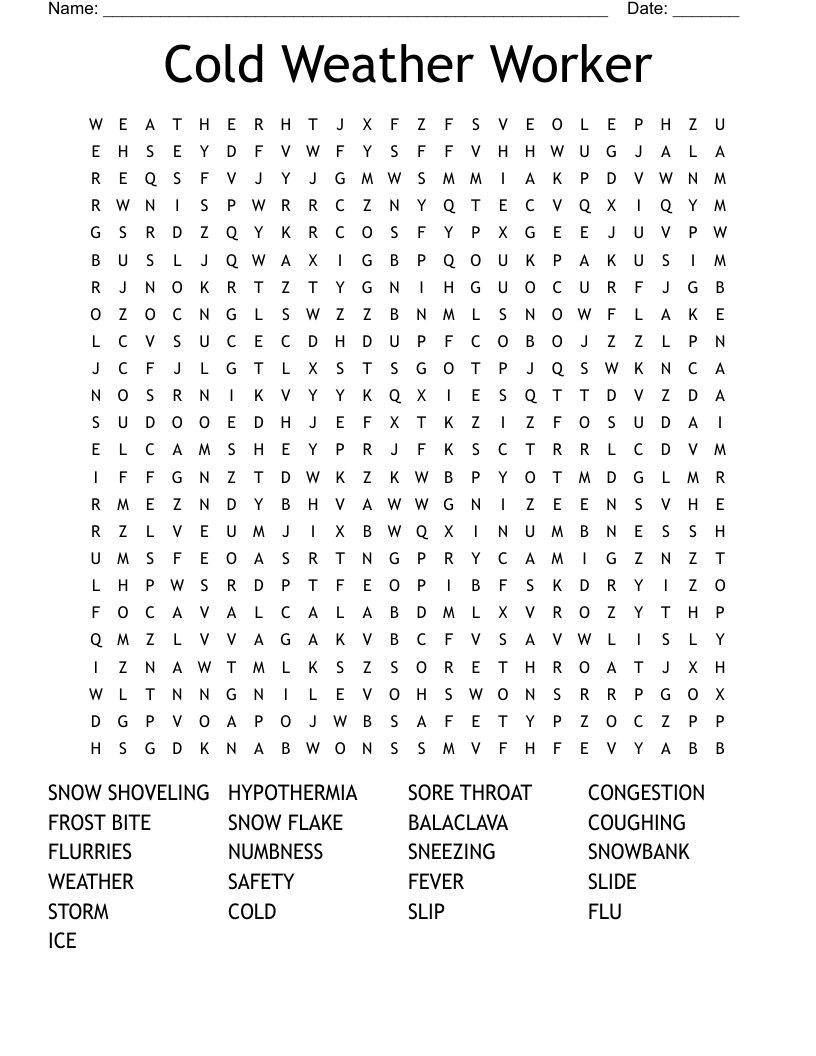 Cold Weather Worker Word Search WordMint