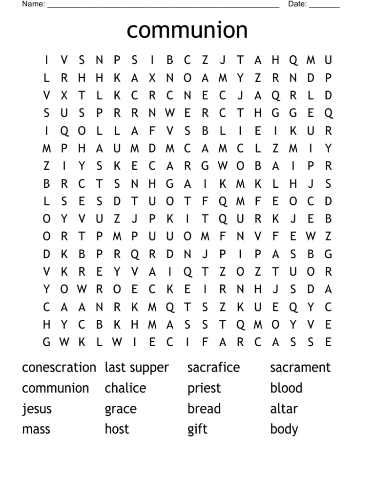 Communion Word Search WordMint