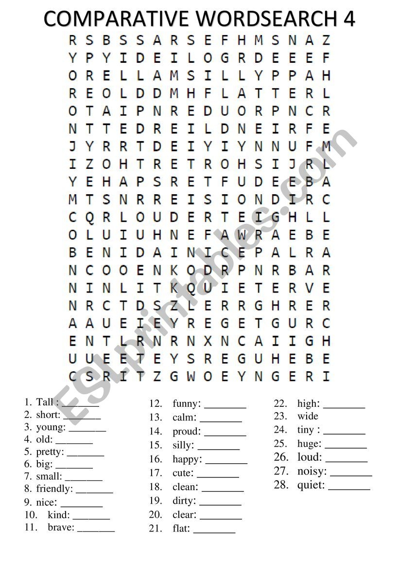 COMPARATIVE ADJECTIVES WORDSEARCH 4 ESL Worksheet By Marelyn
