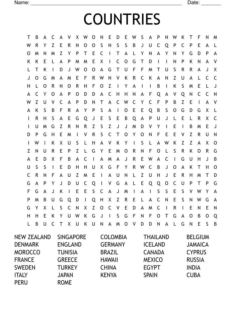 Countries Of The World Word Search WordMint